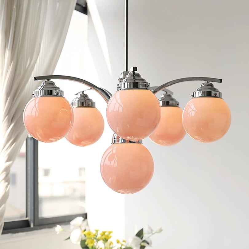 Modern Glass Globe Chandelier  Pink Spheres With Chrome Finish - Product detail 5