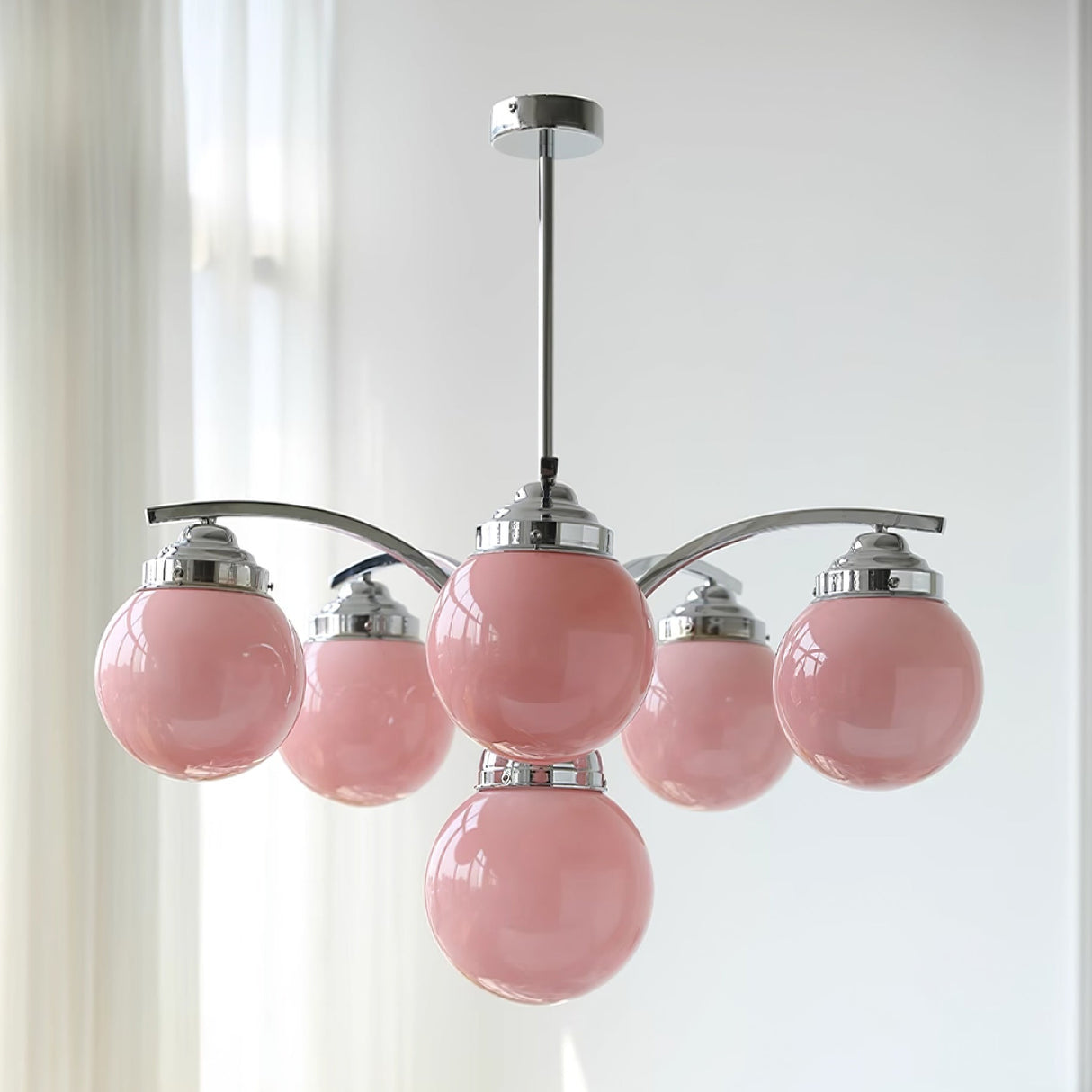 Modern Glass Globe Chandelier  Pink Spheres With Chrome Finish - Product detail 4