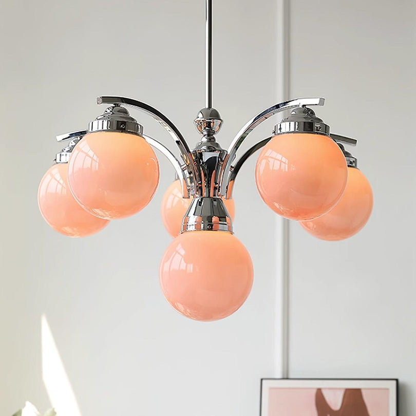Modern Glass Globe Chandelier  Pink Spheres With Chrome Finish - Product detail 6