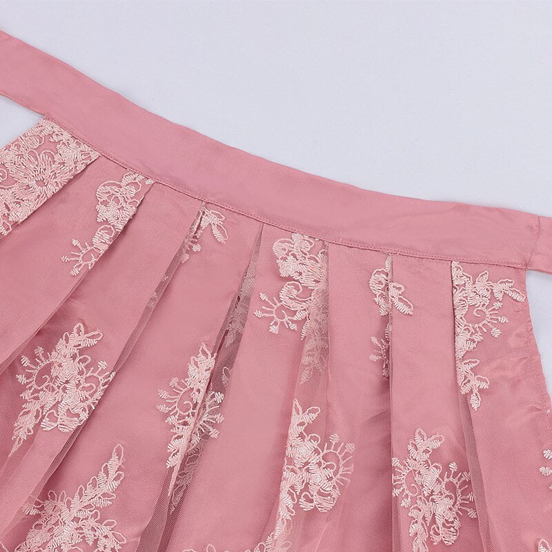 Traditional Dirndl Dress Pink Floral Embroidered With White Blouse - Product detail 8