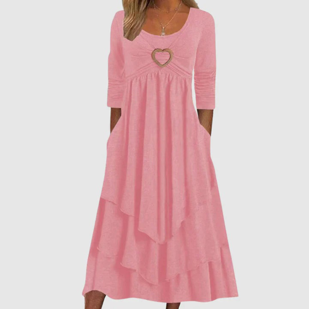 Casual Maxi Dress Heart Buckle Layered Design - Product example