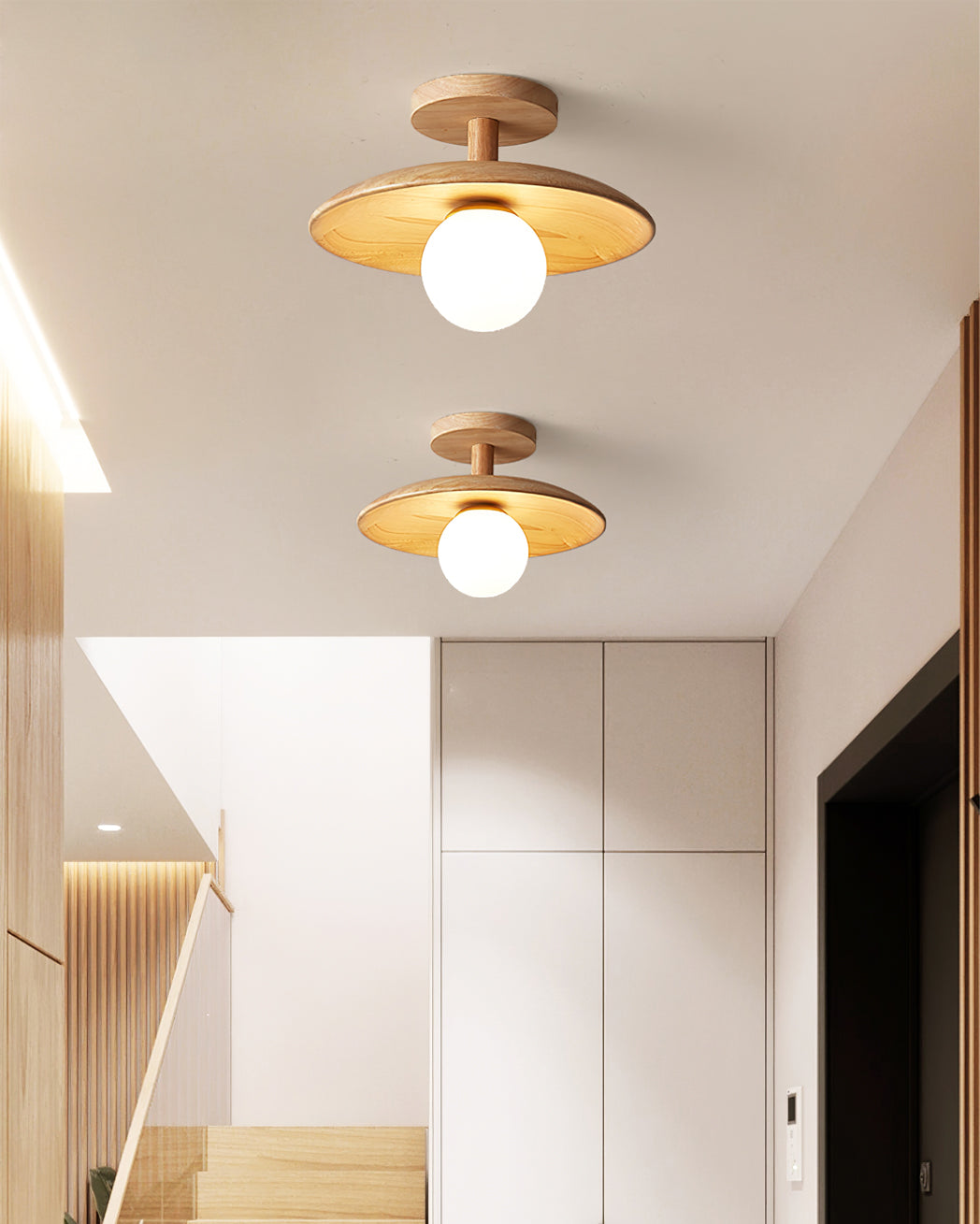 Modern Wood Ceiling Light  Natural Ash Globe Design - Product example