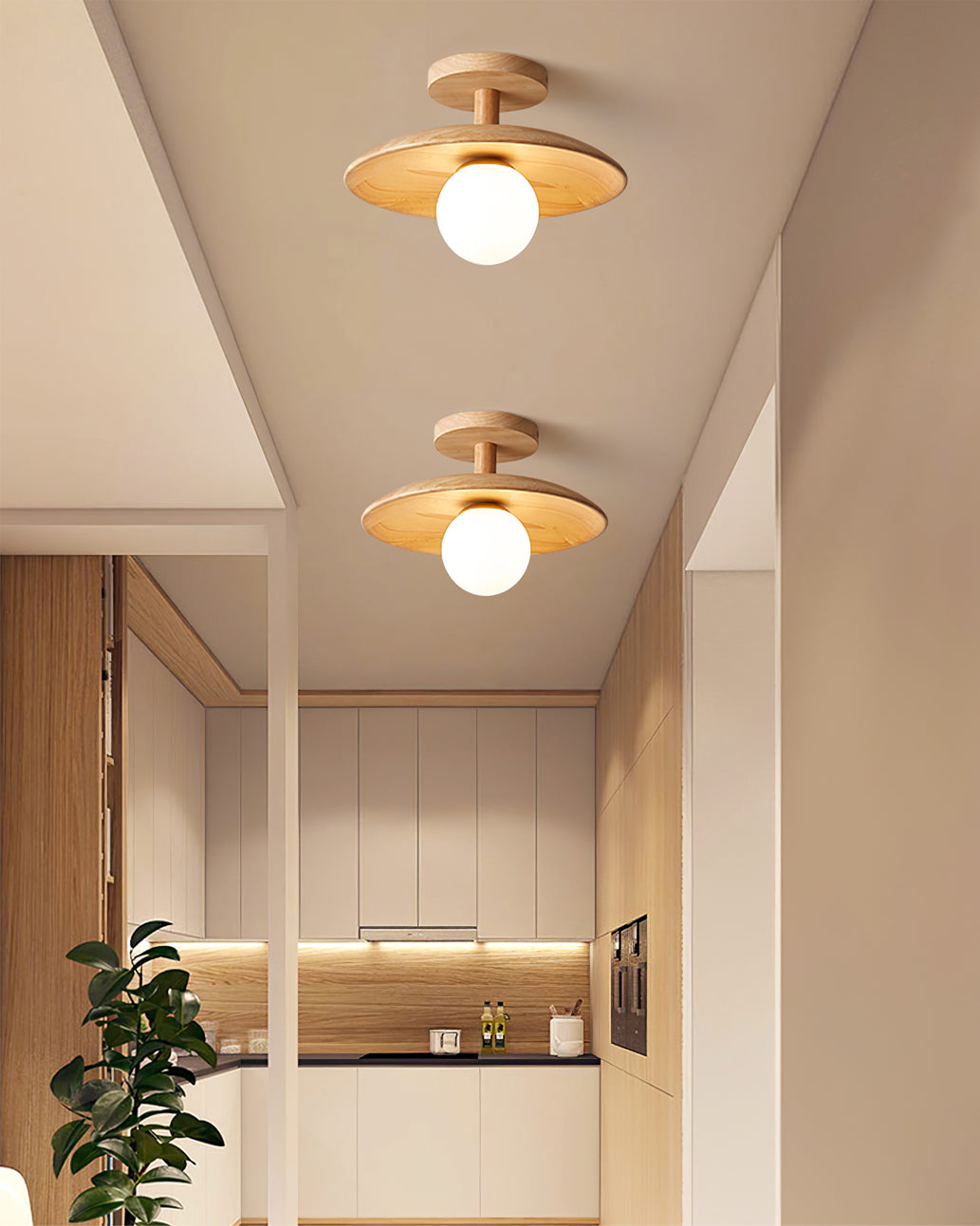 Modern Wood Ceiling Light  Natural Ash Globe Design - Product detail 8