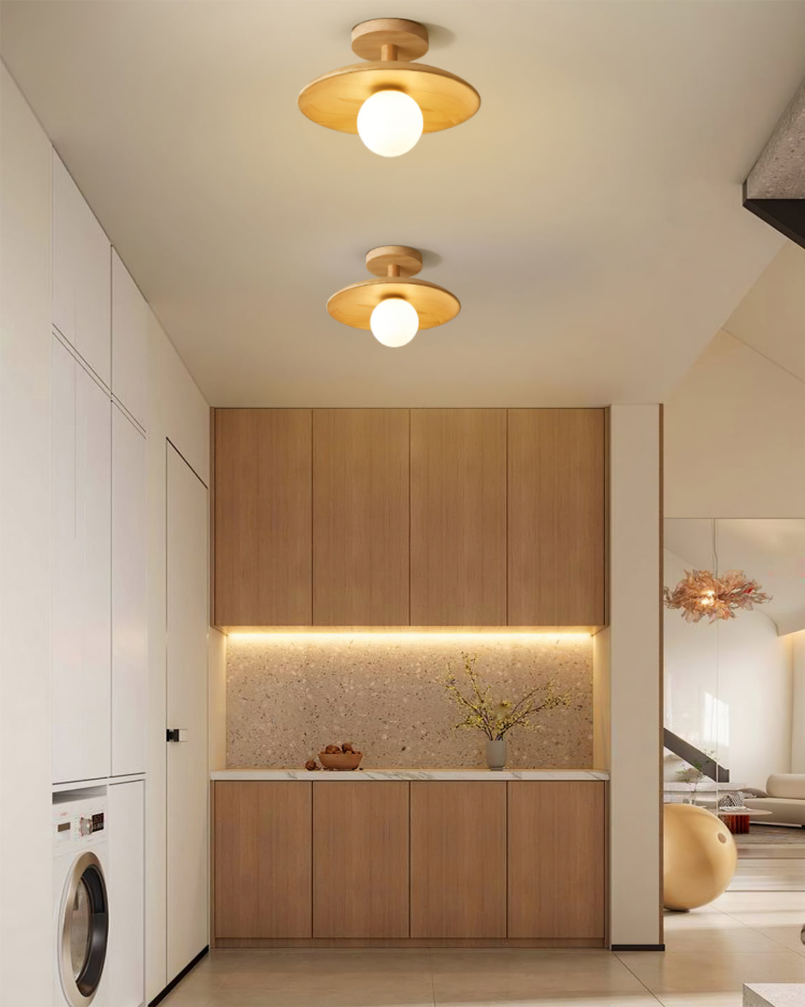 Modern Wood Ceiling Light  Natural Ash Globe Design - Product detail 12