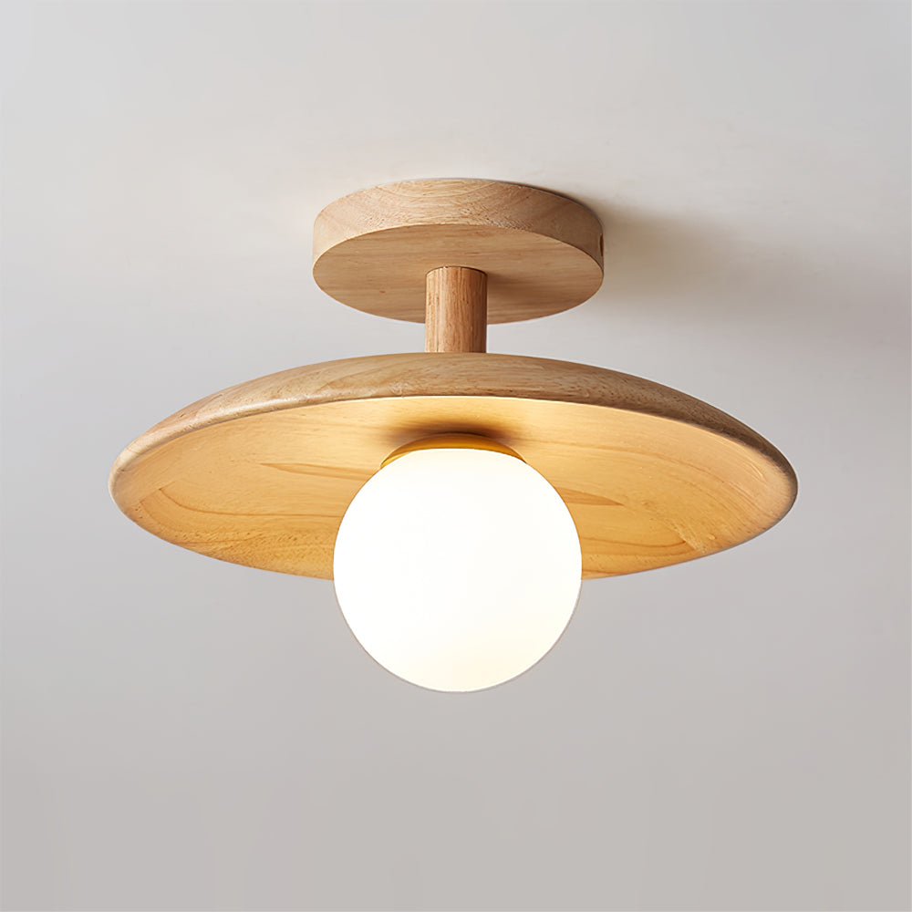 Modern Wood Ceiling Light  Natural Ash Globe Design - Detailed view