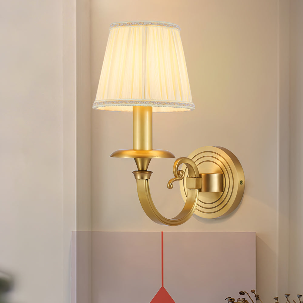 Classic Wall Sconce Brushed Gold Pleated Shade - Detailed view