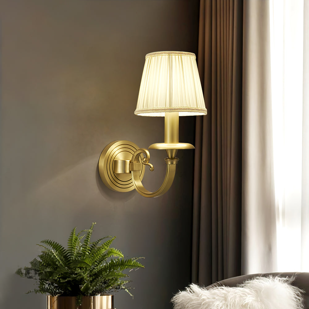 Classic Wall Sconce Brushed Gold Pleated Shade - Product example