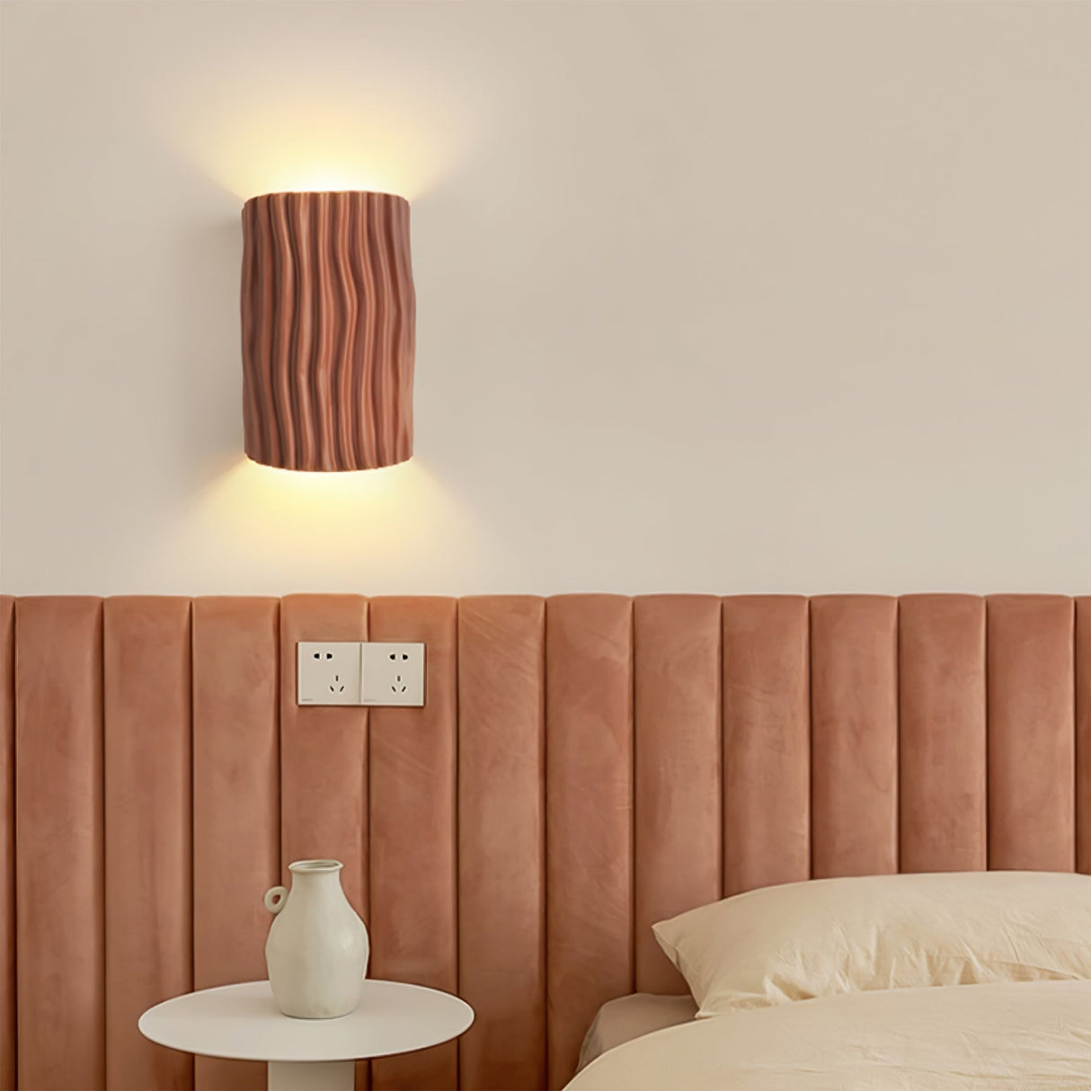 Modern Resin Wall Light Pleated Design with Warm Glow - Detailed view