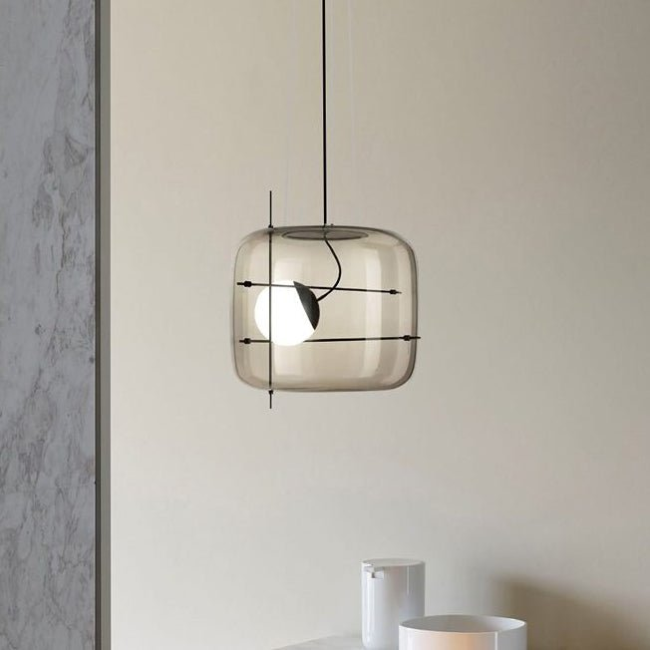 Modern Glass Pendant Light Smoked Cube Design - Detailed view