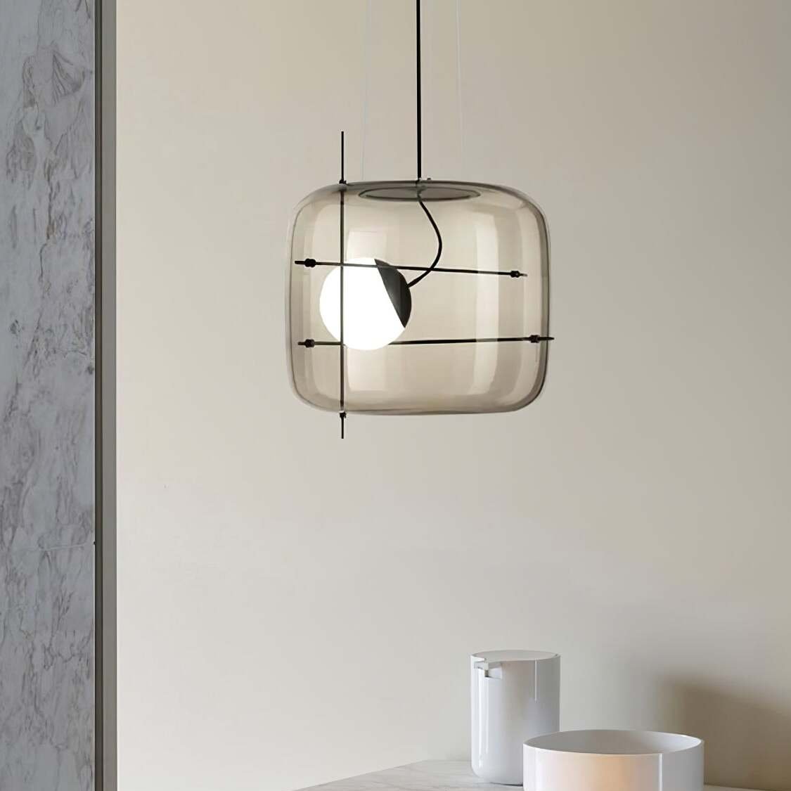Modern Glass Pendant Light Smoked Cube Design - Product detail 5