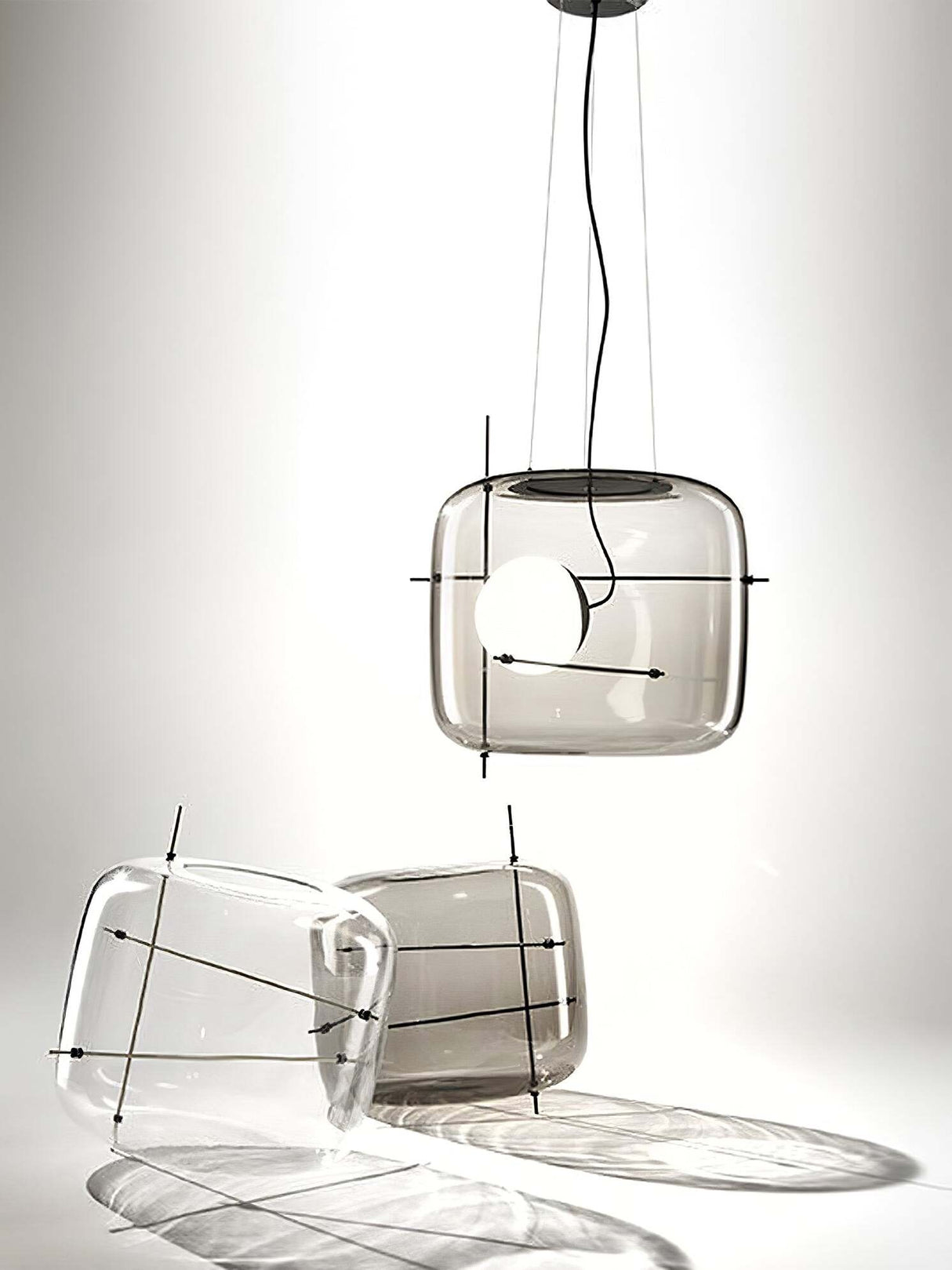 Modern Glass Pendant Light Smoked Cube Design - Product detail 4