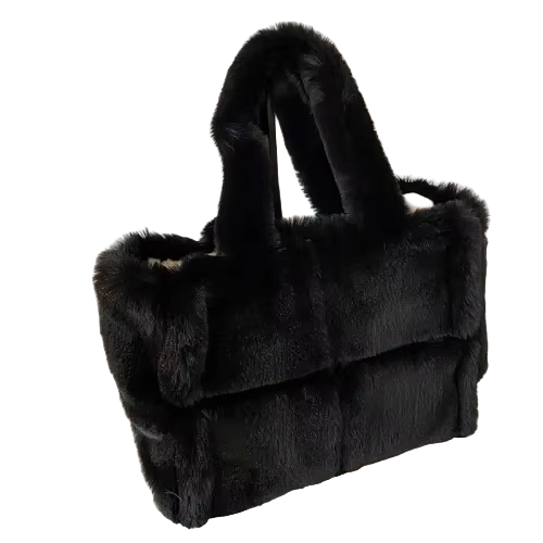 Faux Fur Shoulder Bag Plush Gray Winter Tote - Product detail 4