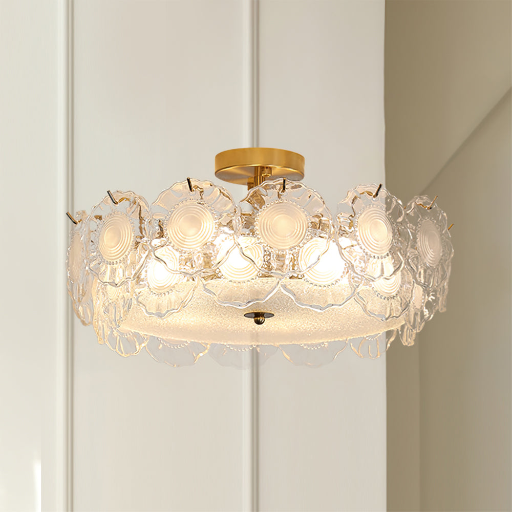 Floral Glass Ceiling Light Textured Clear Shade Gold Finish - Product detail 12