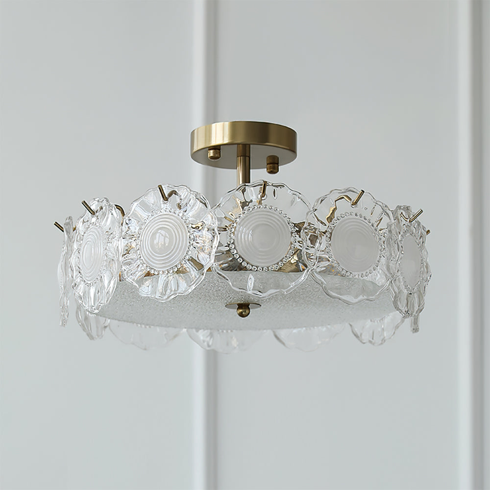 Floral Glass Ceiling Light Textured Clear Shade Gold Finish - Product detail 15