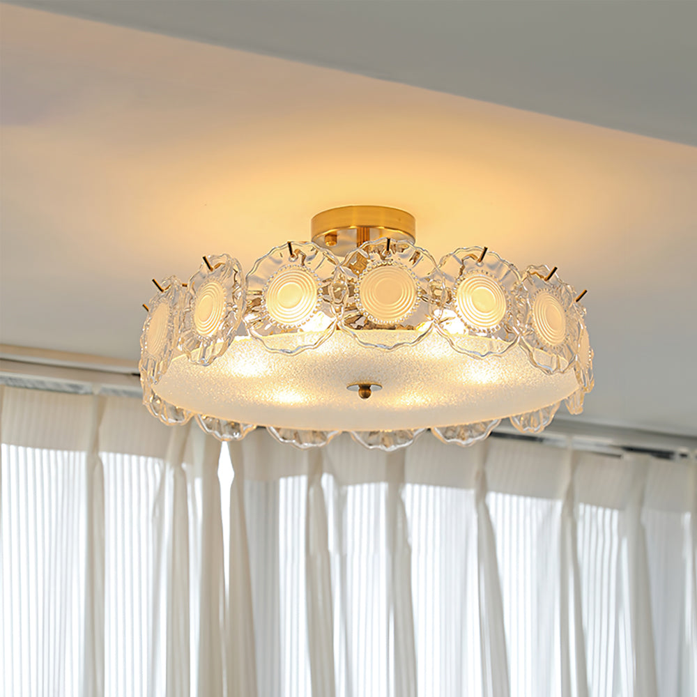 Floral Glass Ceiling Light Textured Clear Shade Gold Finish - Product detail 13