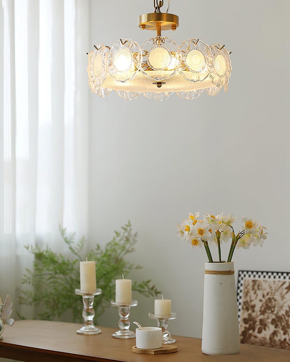Floral Glass Ceiling Light Textured Clear Shade Gold Finish - Product detail 6