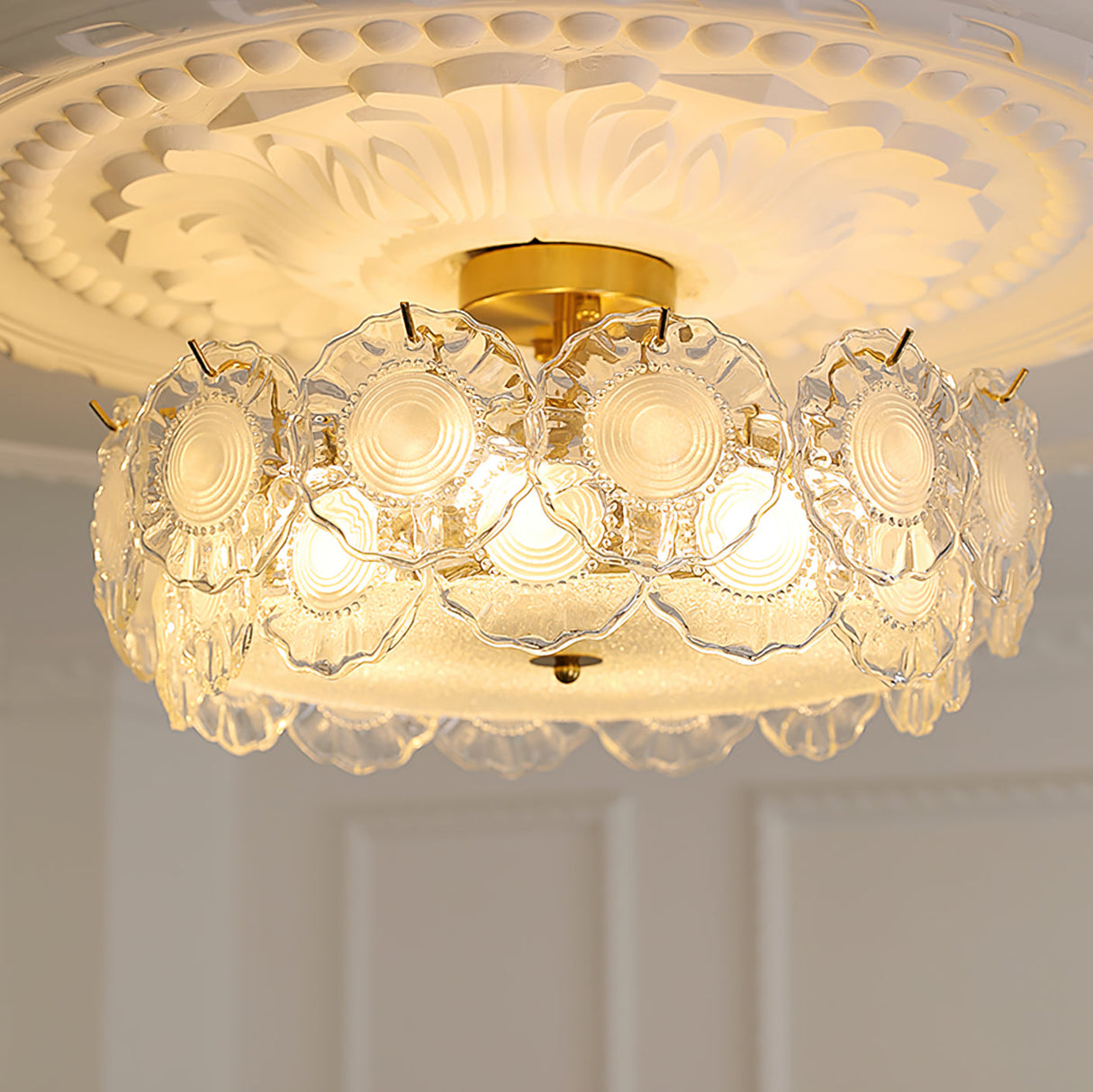 Floral Glass Ceiling Light Textured Clear Shade Gold Finish - Product detail 14