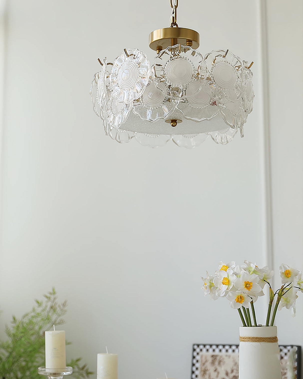 Floral Glass Ceiling Light Textured Clear Shade Gold Finish - Product detail 9
