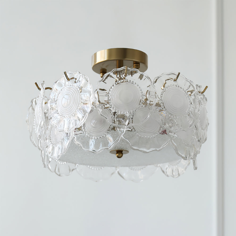 Floral Glass Ceiling Light Textured Clear Shade Gold Finish - Product detail 16