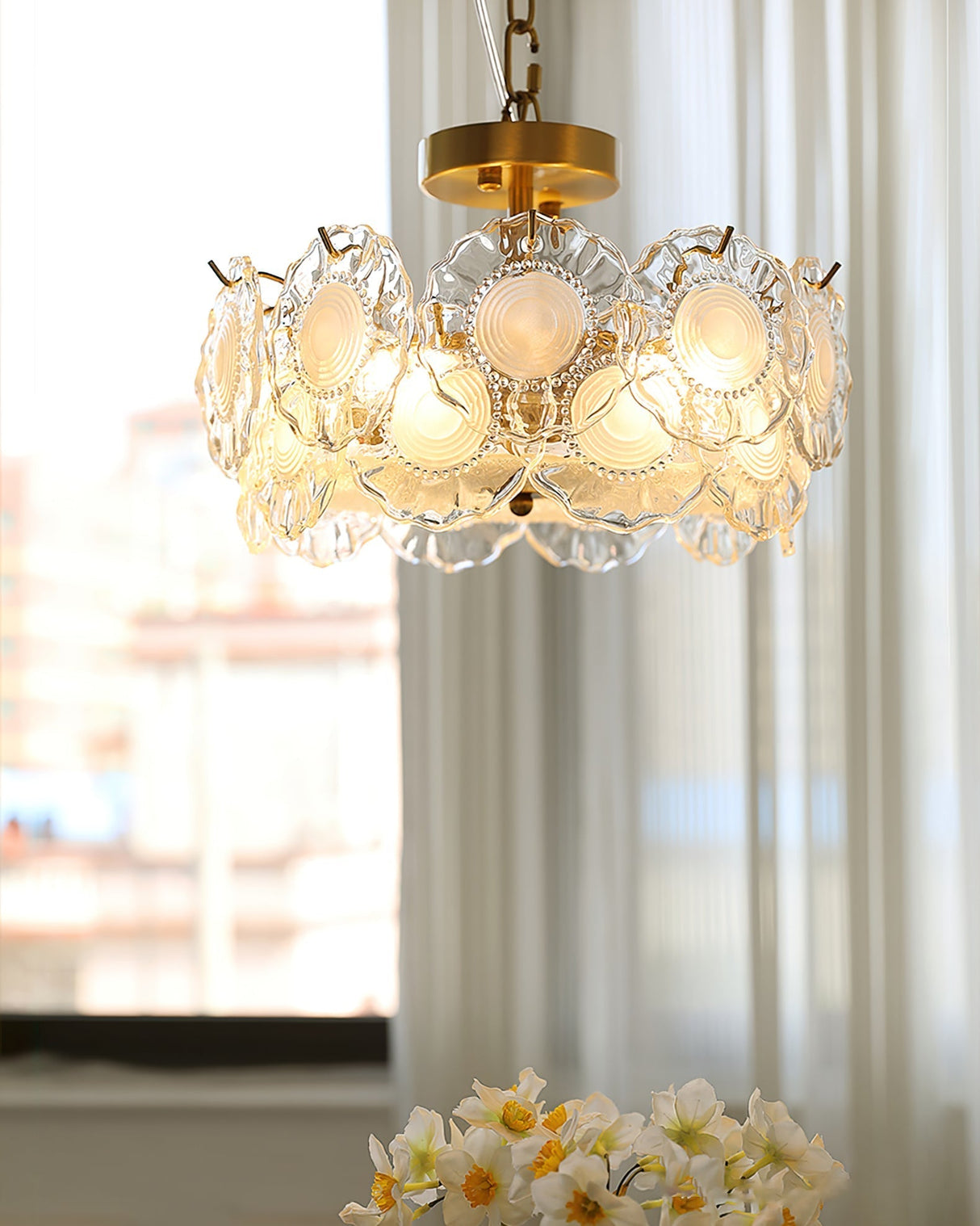 Floral Glass Ceiling Light Textured Clear Shade Gold Finish - Product detail 8