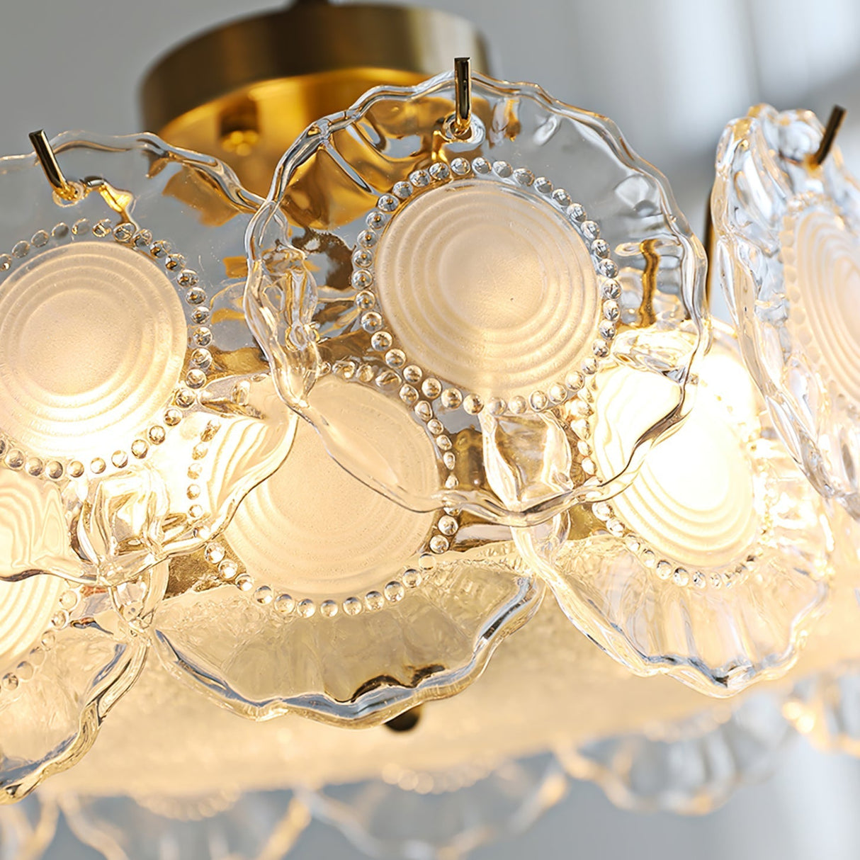 Floral Glass Ceiling Light Textured Clear Shade Gold Finish - Product detail 4