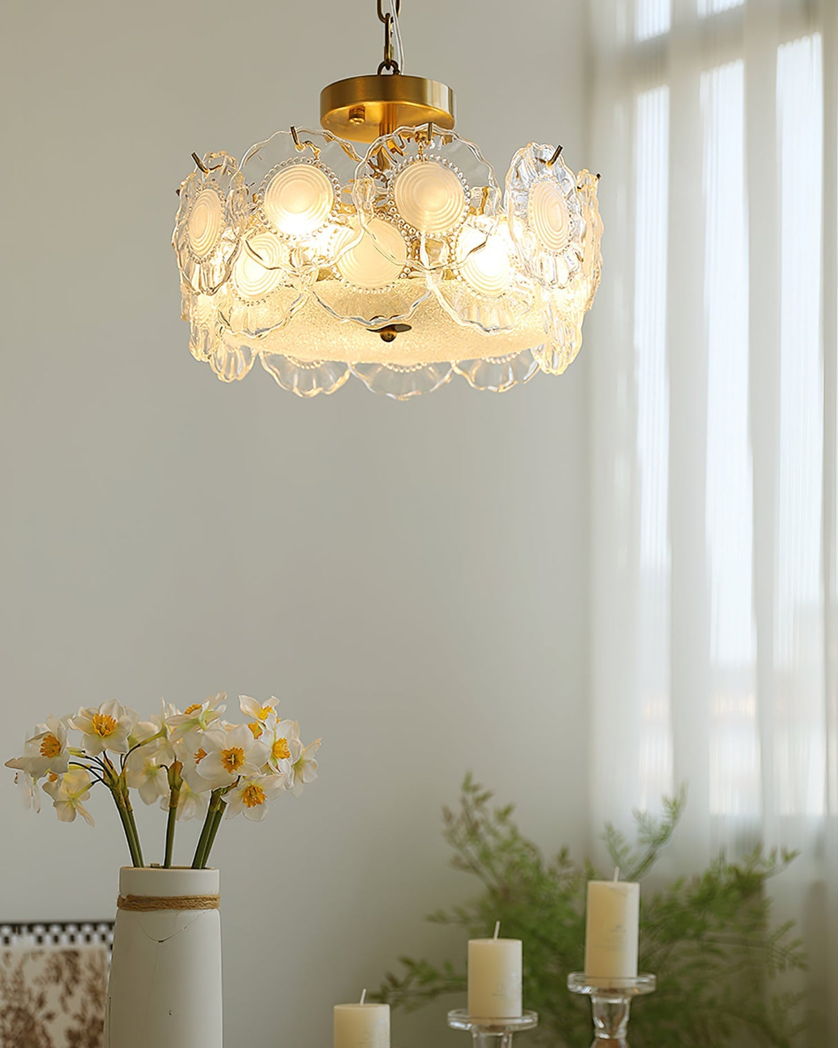 Floral Glass Ceiling Light Textured Clear Shade Gold Finish - Product detail 5