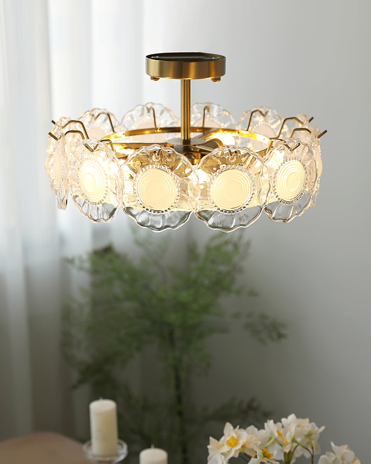 Floral Glass Ceiling Light Textured Clear Shade Gold Finish - Product detail 7