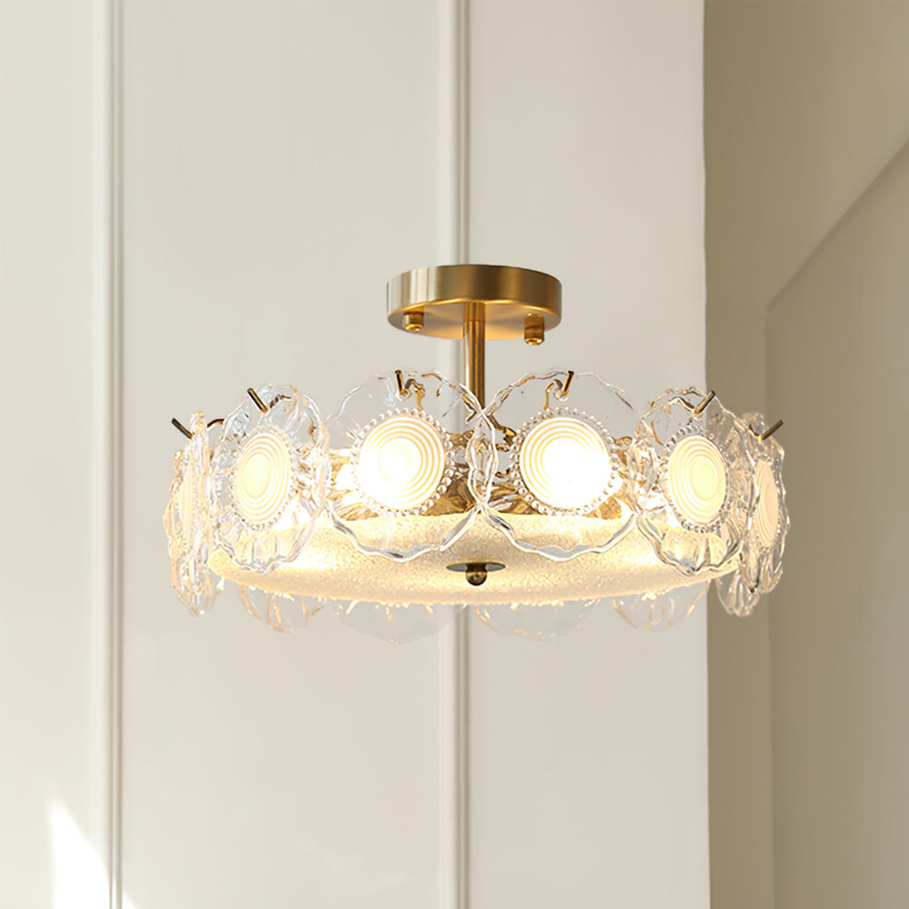Floral Glass Ceiling Light Textured Clear Shade Gold Finish - Product detail 11