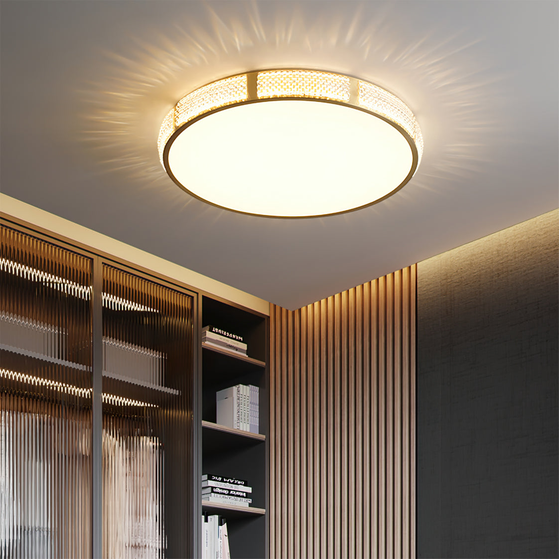 Modern Ceiling Light Crystal Brass Trim Design - Detailed view