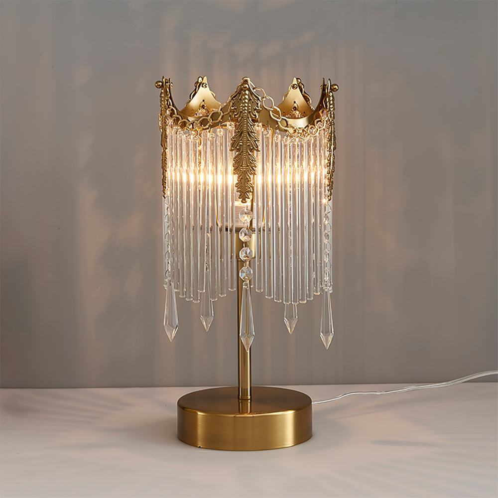 Crystal Table Lamp Crown Design With Glass Pendants - Detailed view