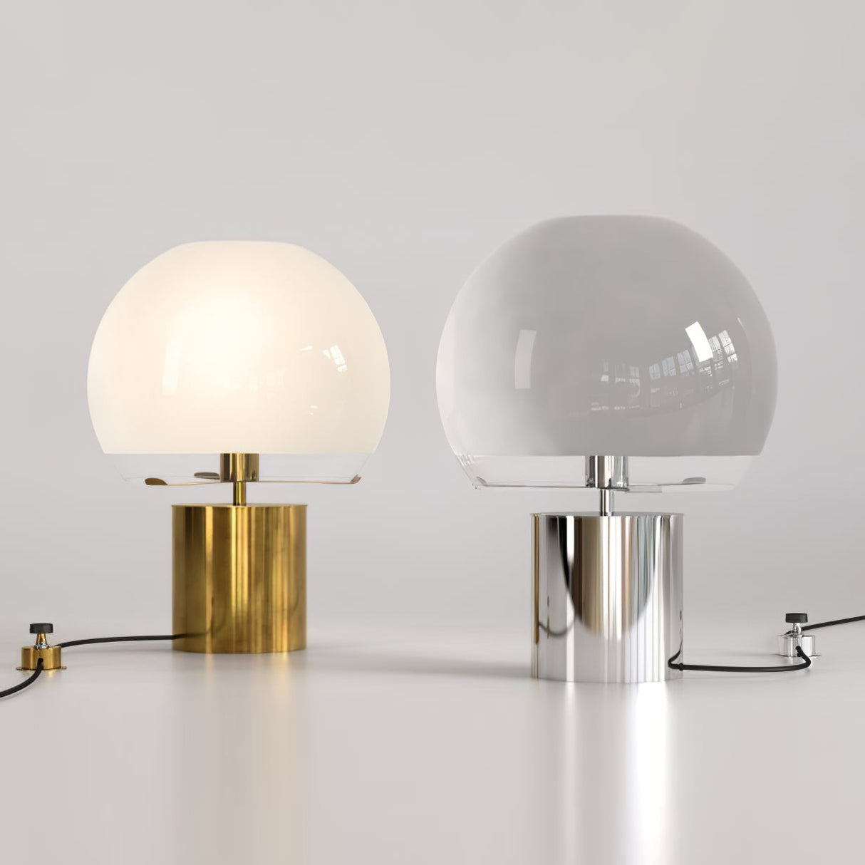 Modern Globe Table Lamp Brass Base Glass Sphere Design - Detailed view