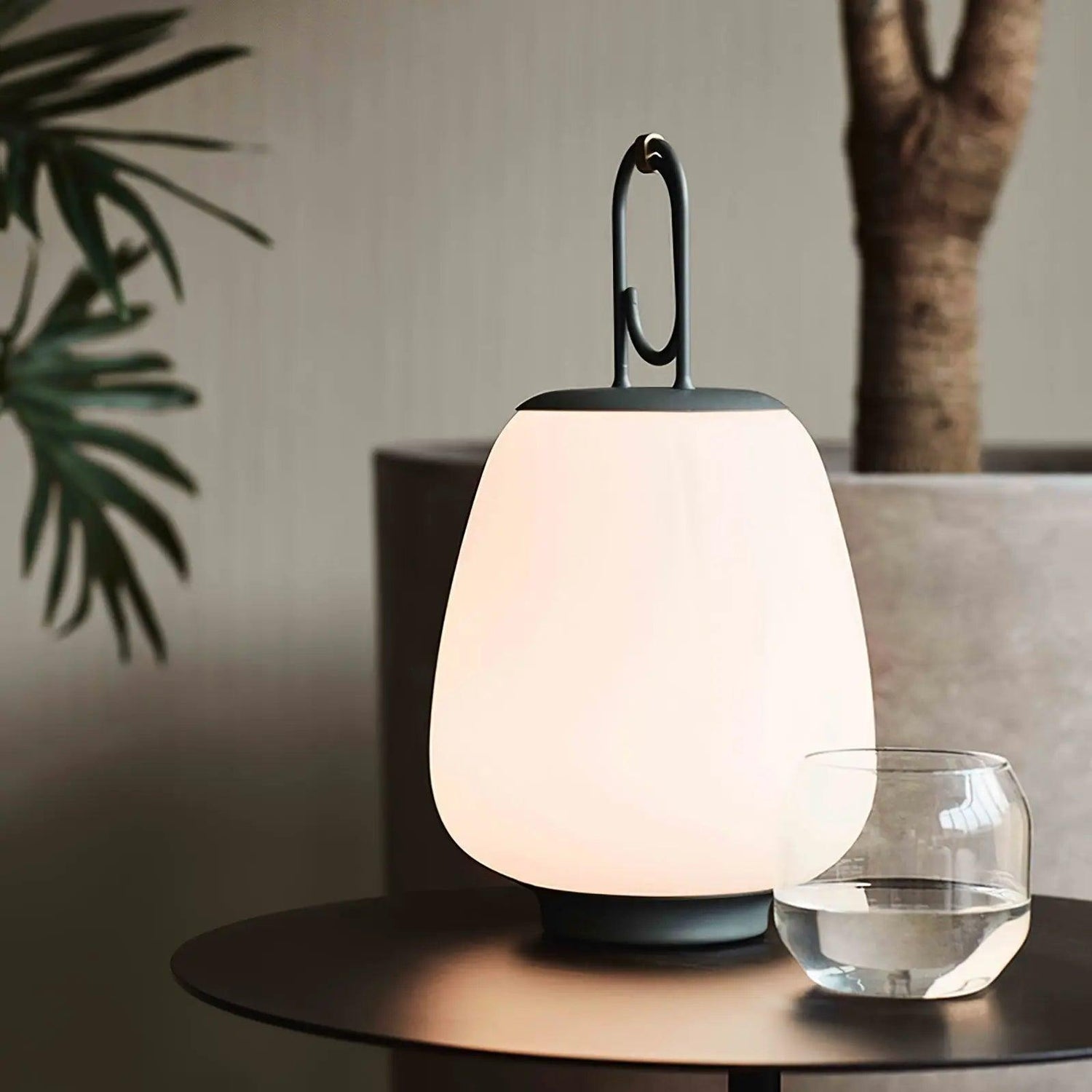 Portable Lantern Table Lamp  Japandi Style Glass Design - Detailed view