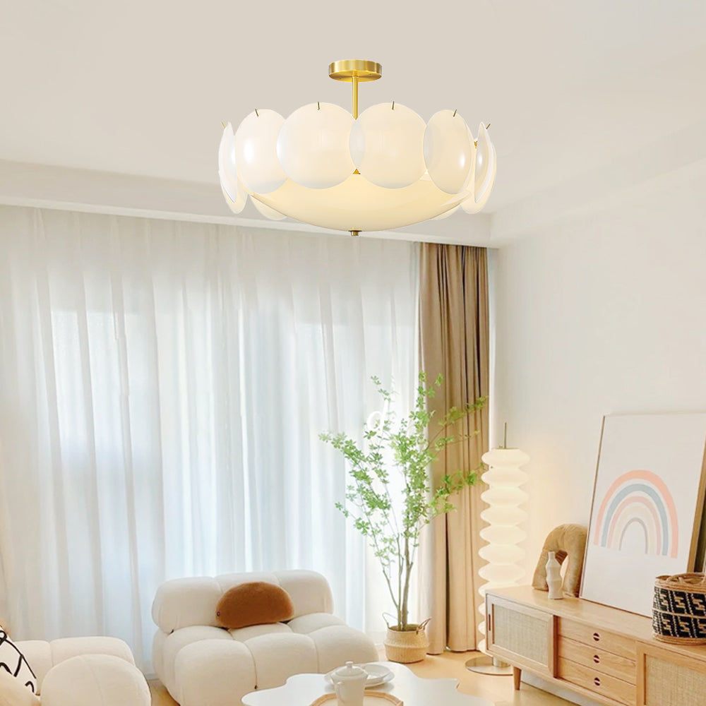 Modern Glass Ceiling Light Brass Frame With Circular Accents - Product example