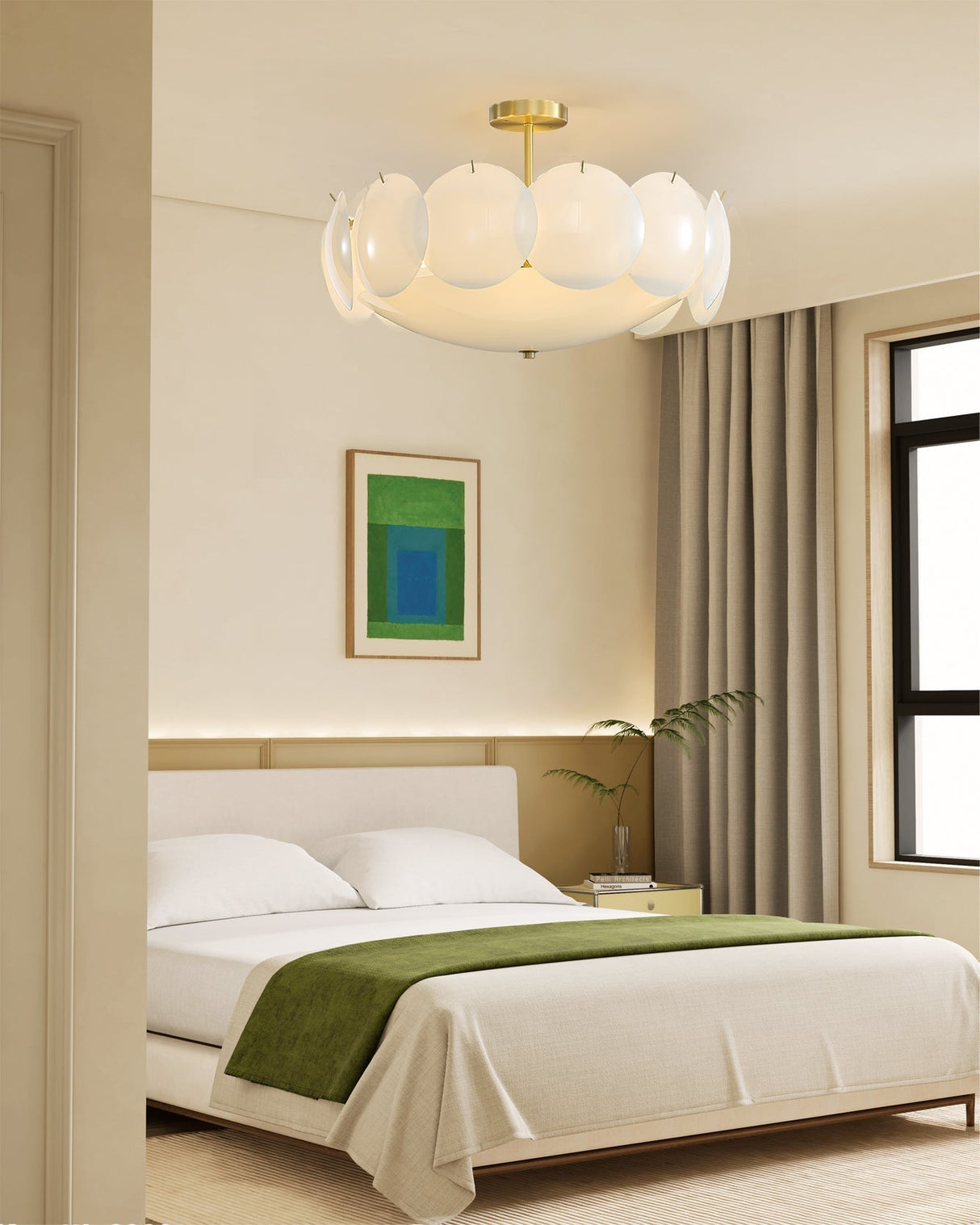 Modern Glass Ceiling Light Brass Frame With Circular Accents - Product detail 5