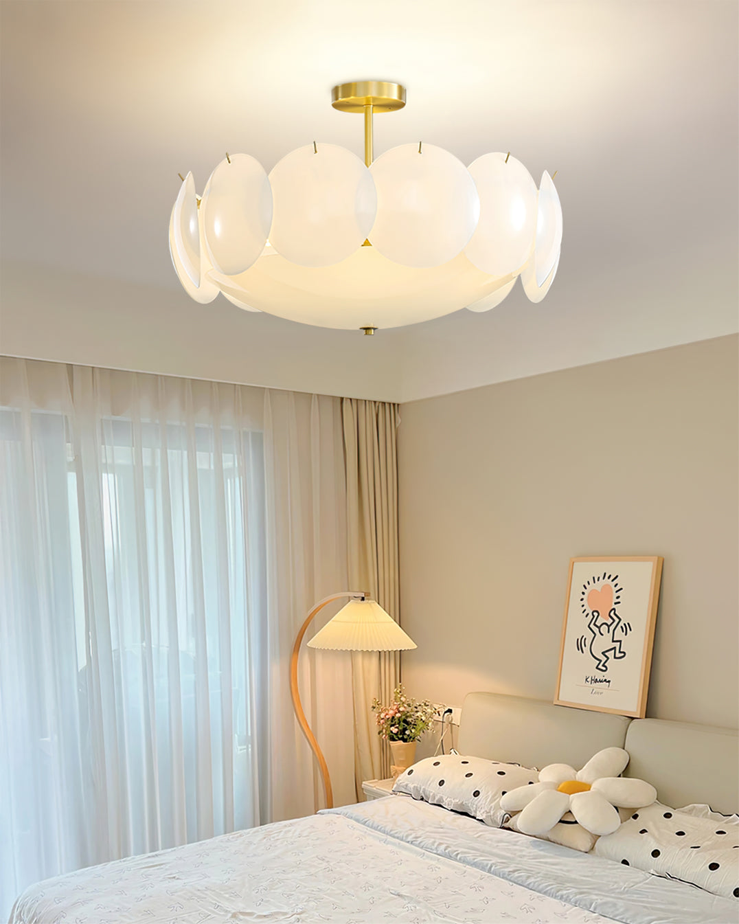 Modern Glass Ceiling Light Brass Frame With Circular Accents - Product detail 6