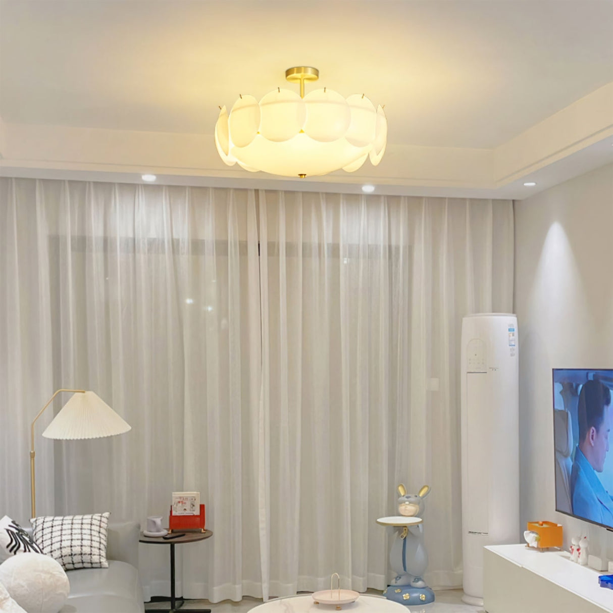 Modern Glass Ceiling Light Brass Frame With Circular Accents - Product detail 7