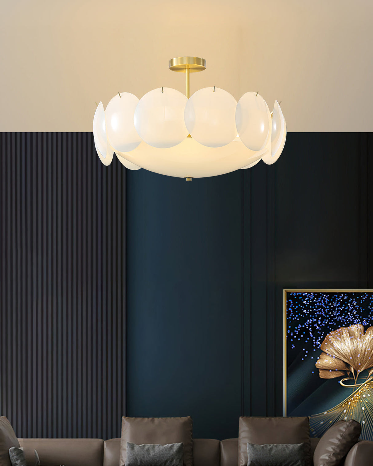 Modern Glass Ceiling Light Brass Frame With Circular Accents - Product detail 12