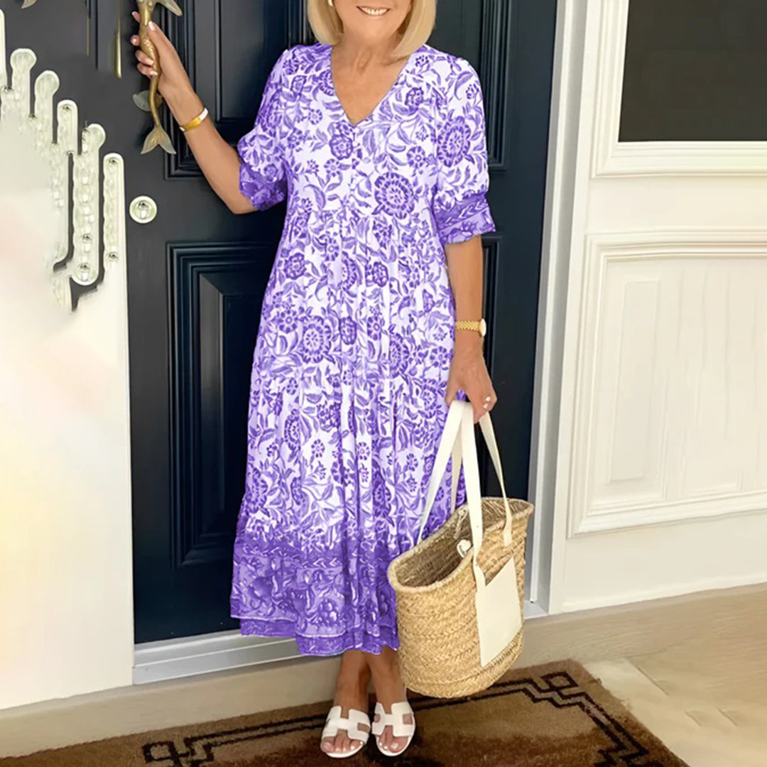 Floral Maxi Dress Blue and White V-Neck Pattern - Product detail 8