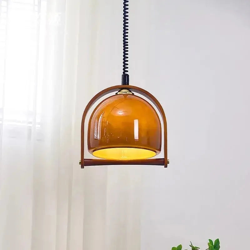 Bauhaus Pendant Light Glass Dome Wood Frame Design - Product example
