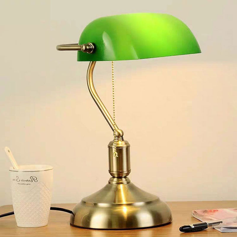 Classic Banker Table Lamp Black Glass Base with Brass Accents - Product example