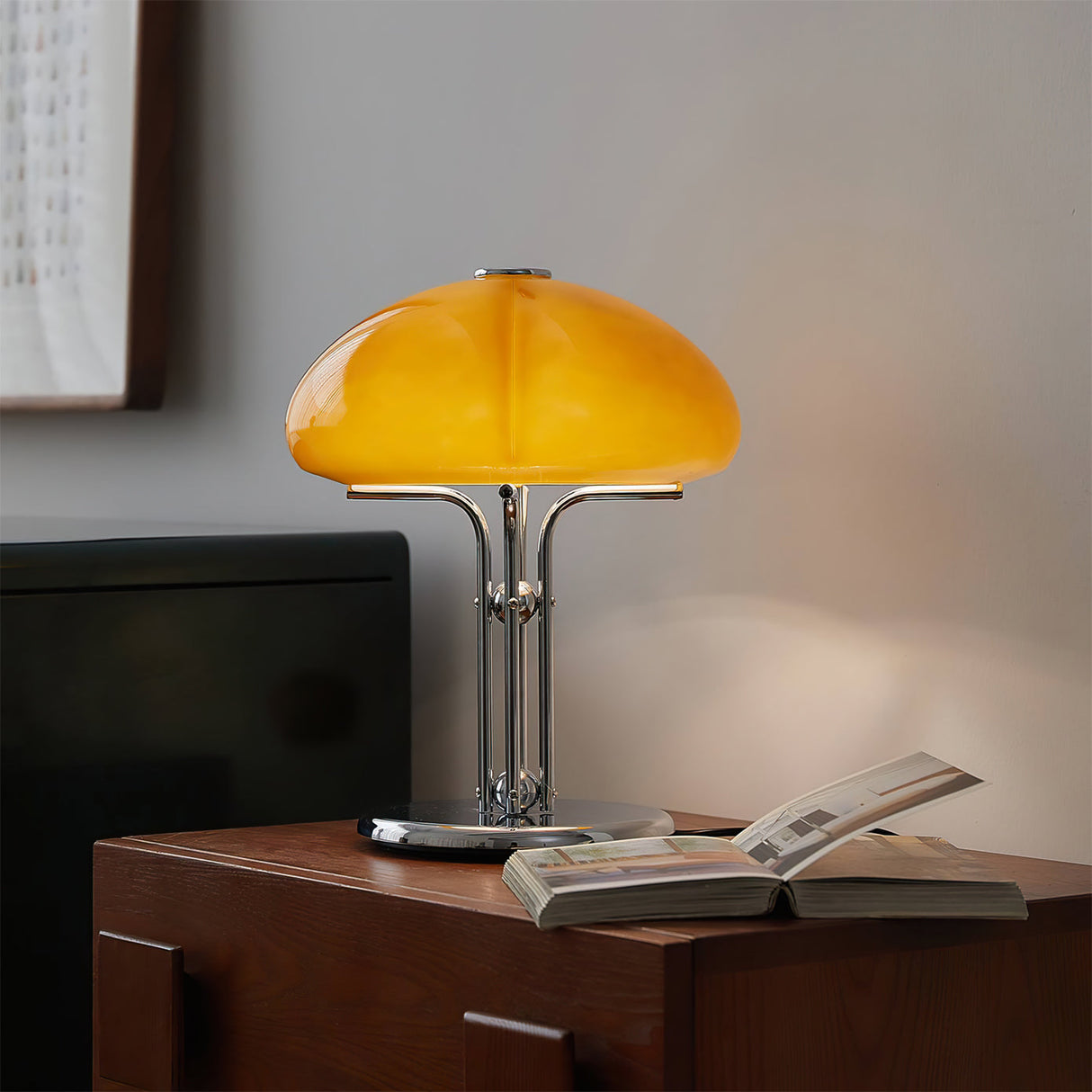 Retro Glass Desk Lamp Orange Mushroom Shade Chrome Base - Product detail 20