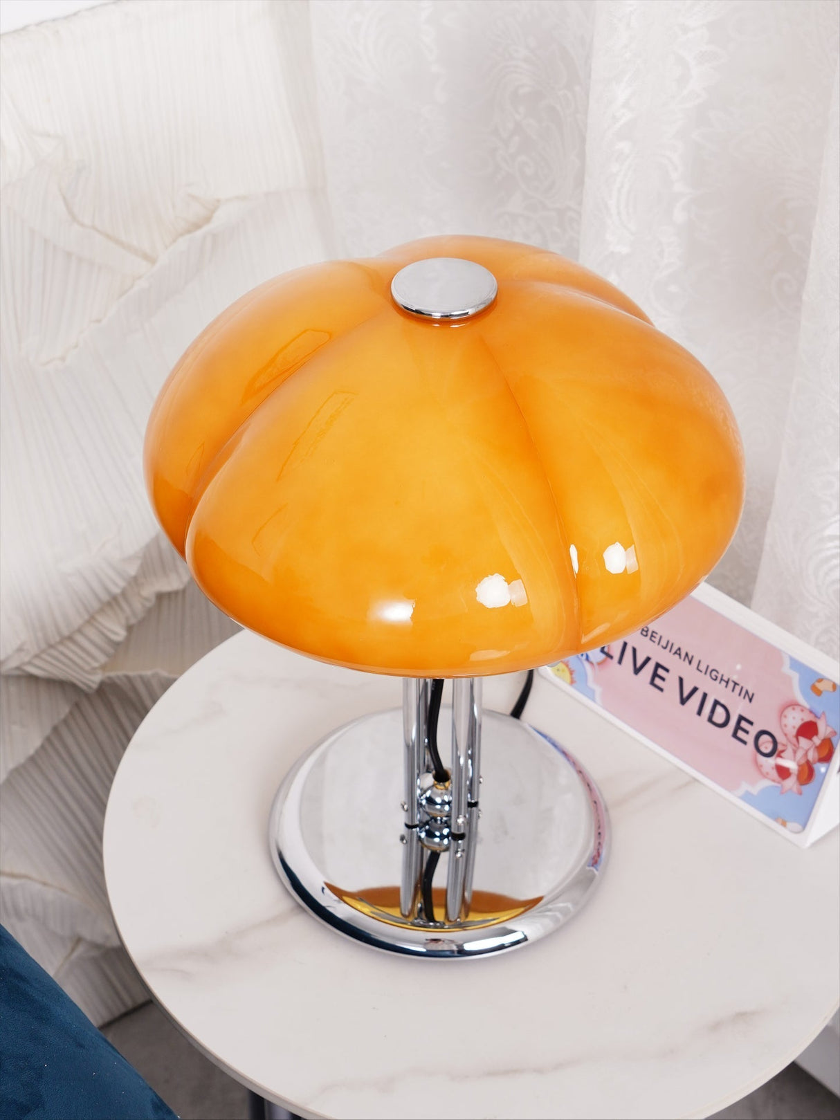 Retro Glass Desk Lamp Orange Mushroom Shade Chrome Base - Product detail 12