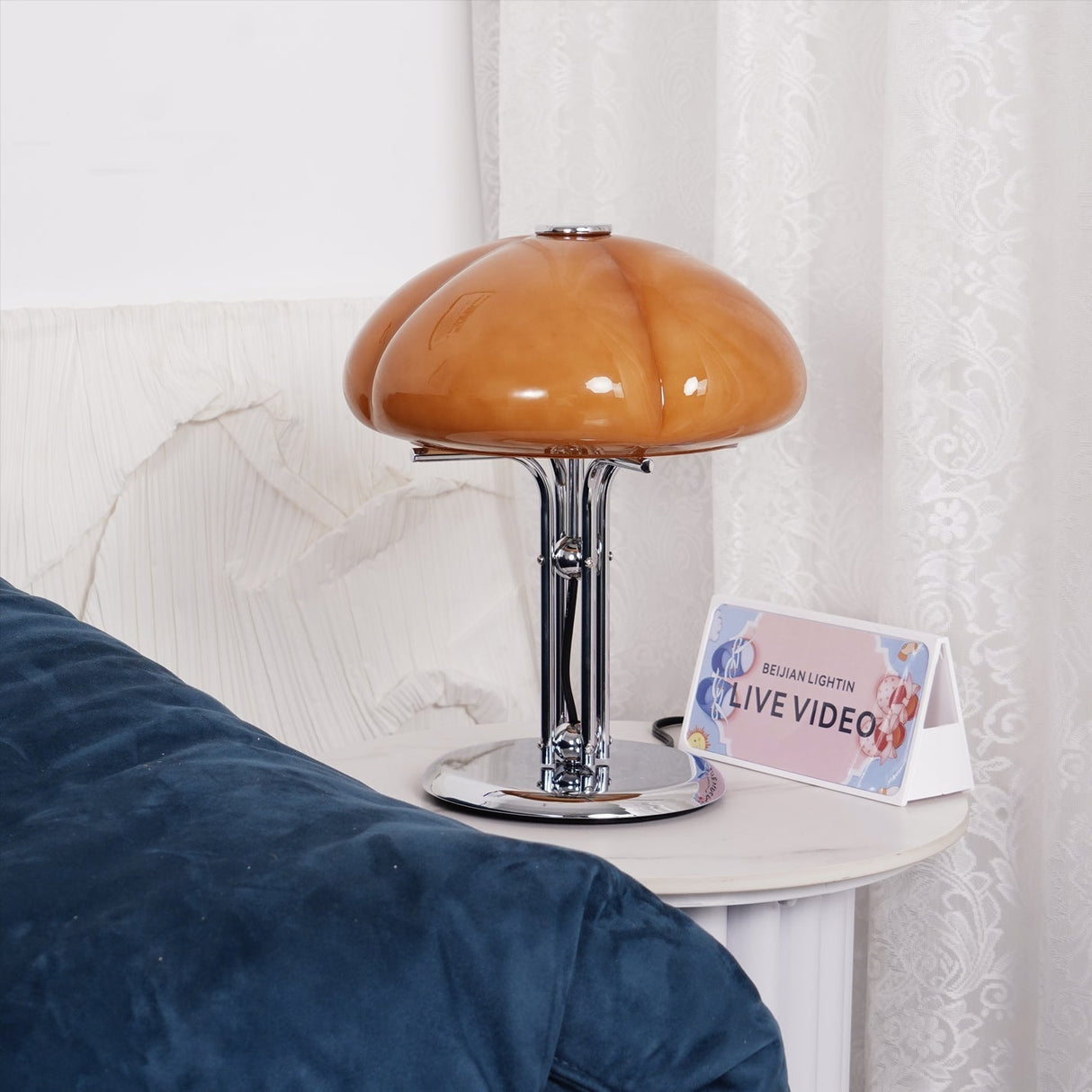 Retro Glass Desk Lamp Orange Mushroom Shade Chrome Base - Product detail 10