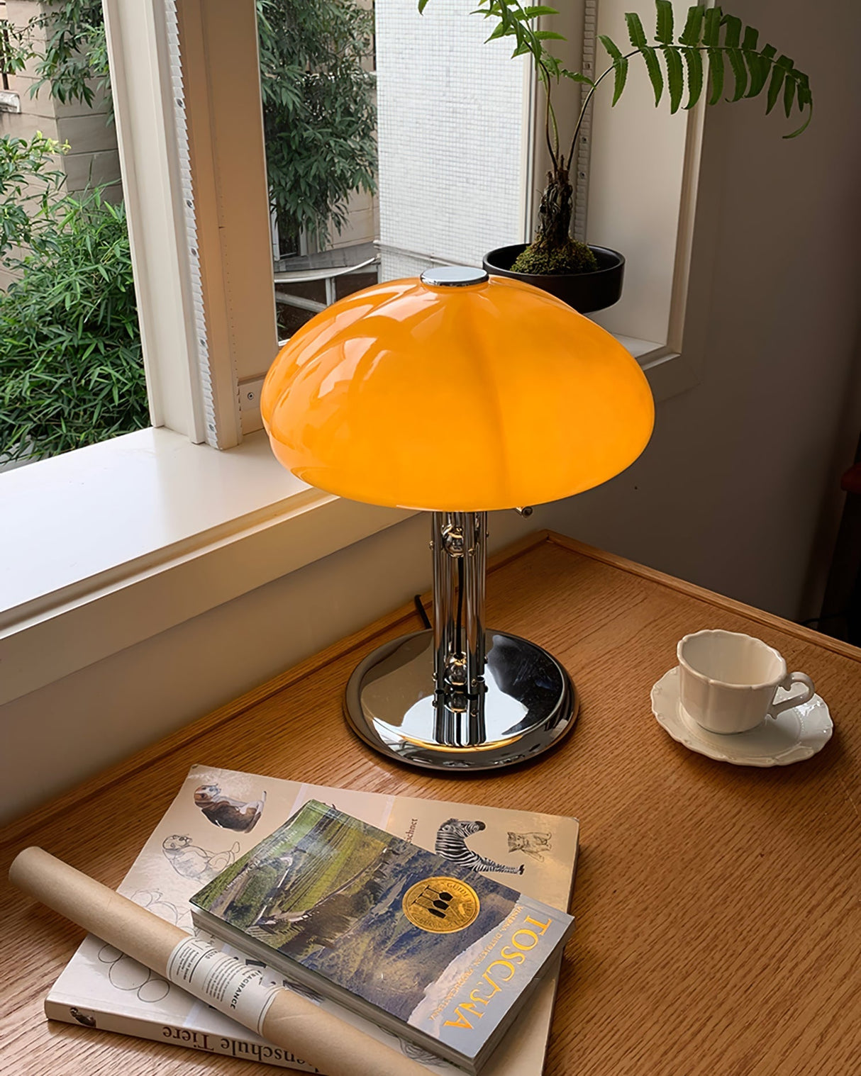 Retro Glass Desk Lamp Orange Mushroom Shade Chrome Base - Product detail 16