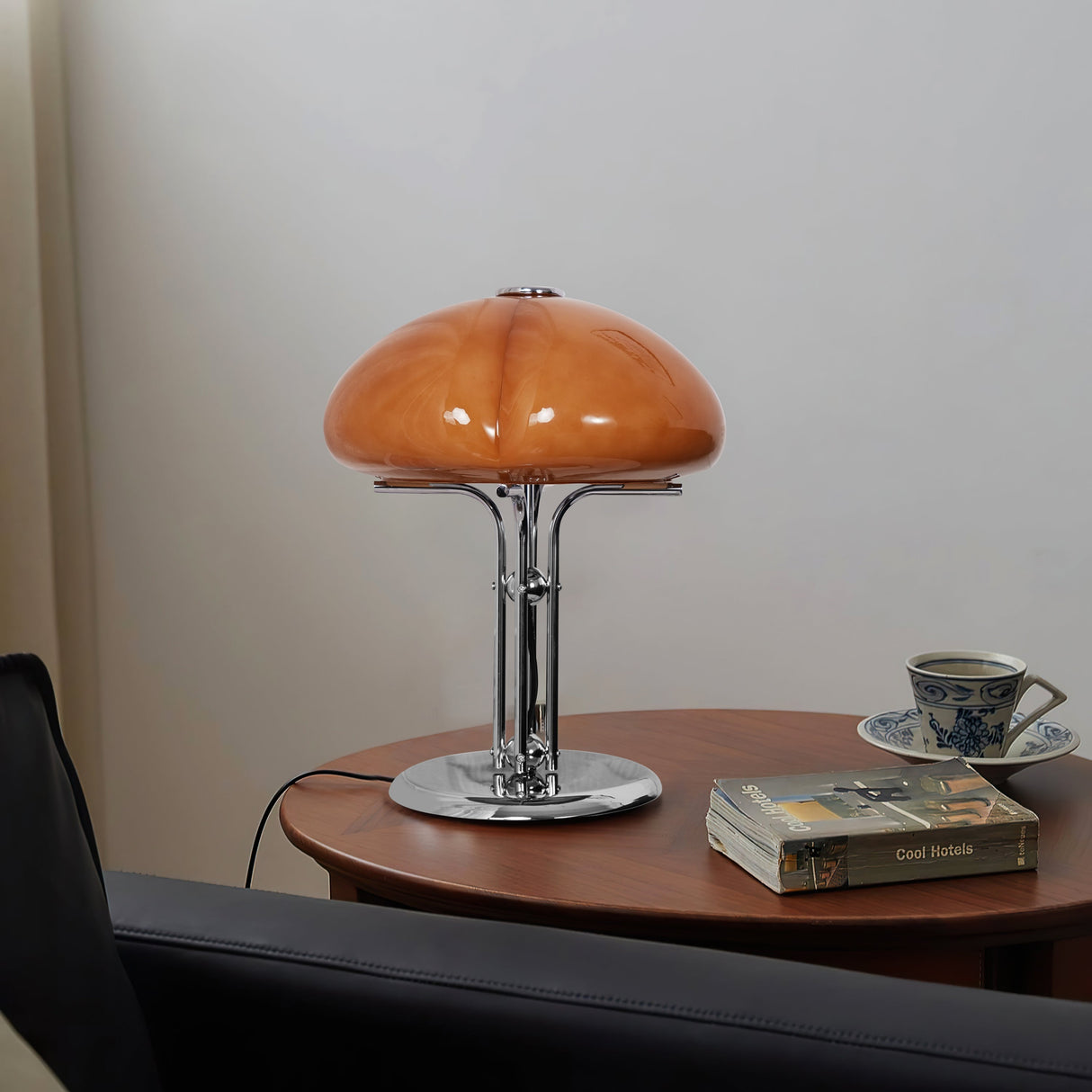 Retro Glass Desk Lamp Orange Mushroom Shade Chrome Base - Product detail 18
