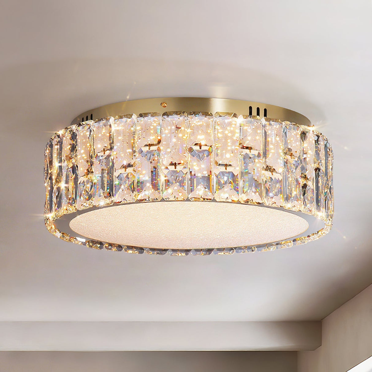 Crystal Ceiling Light Modern Gold Rim Design - Detailed view