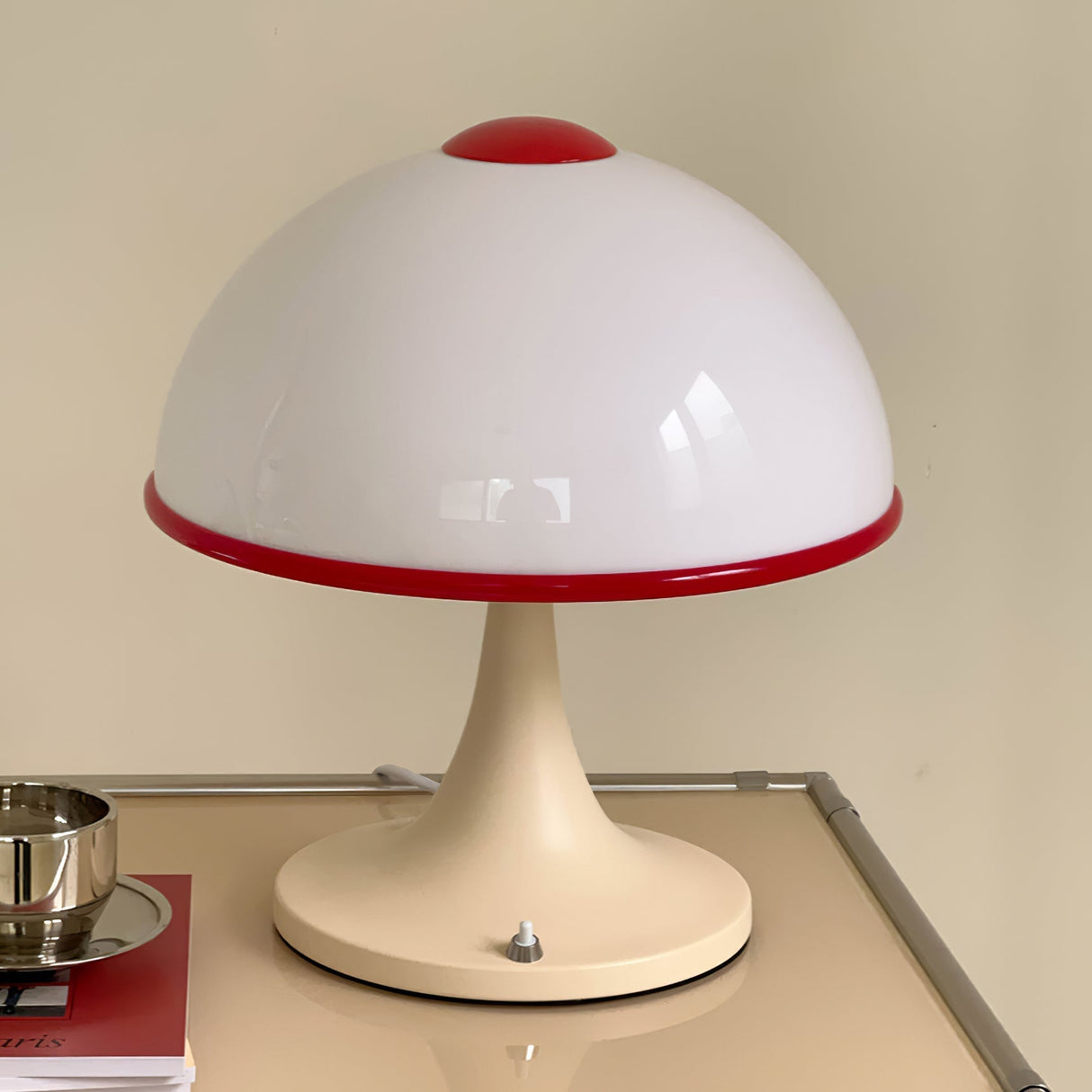 Retro Table Lamp White Dome with Red Trim - Product detail 7