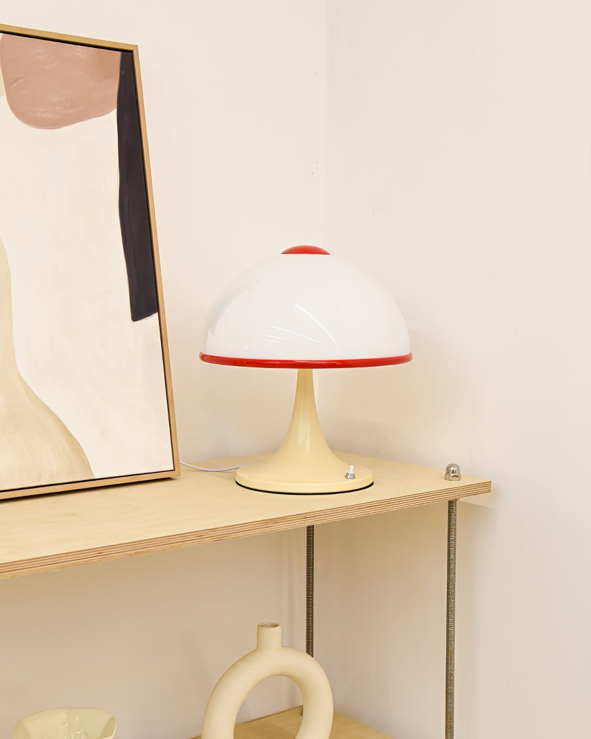 Retro Table Lamp White Dome with Red Trim - Product detail 12
