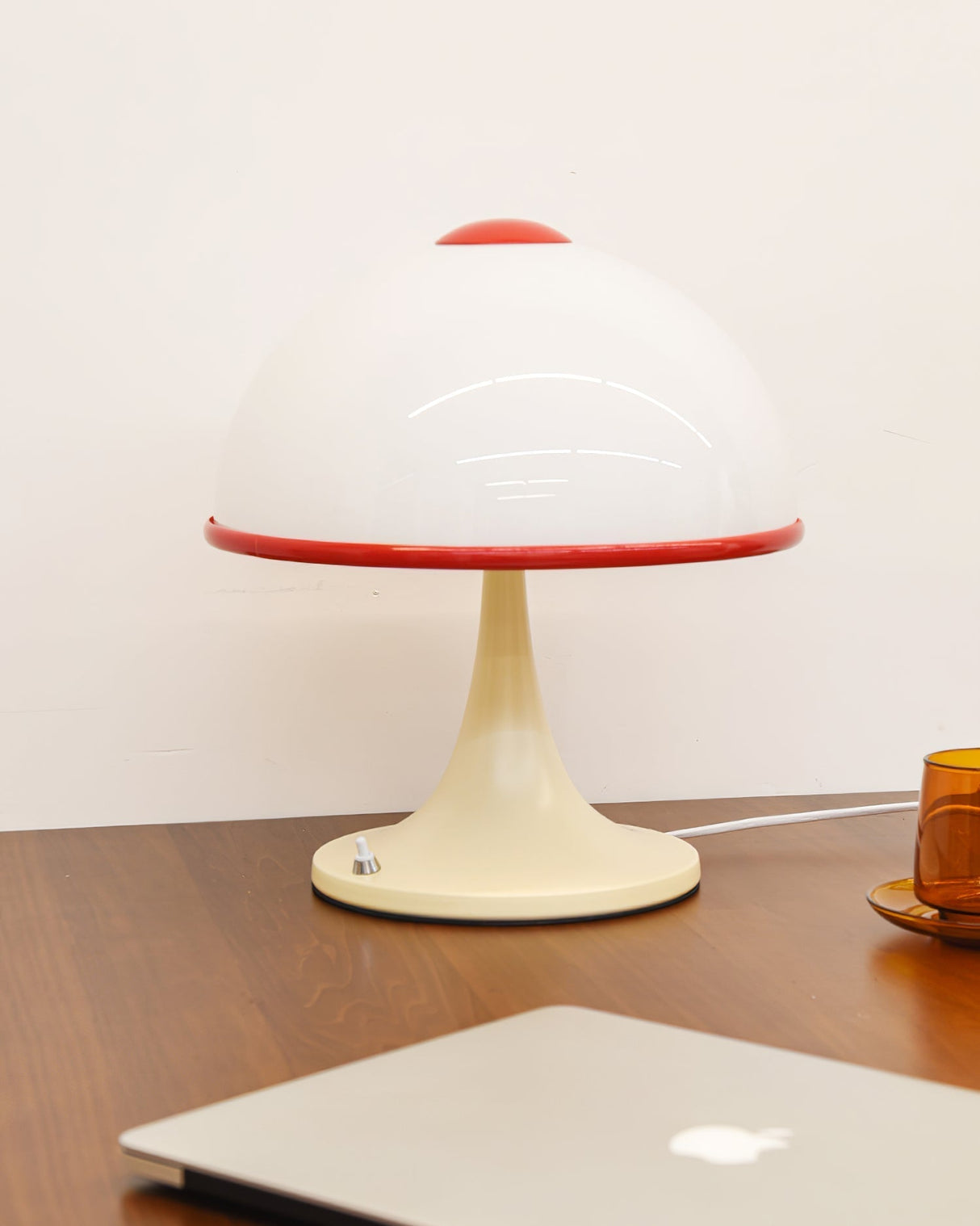 Retro Table Lamp White Dome with Red Trim - Product detail 14