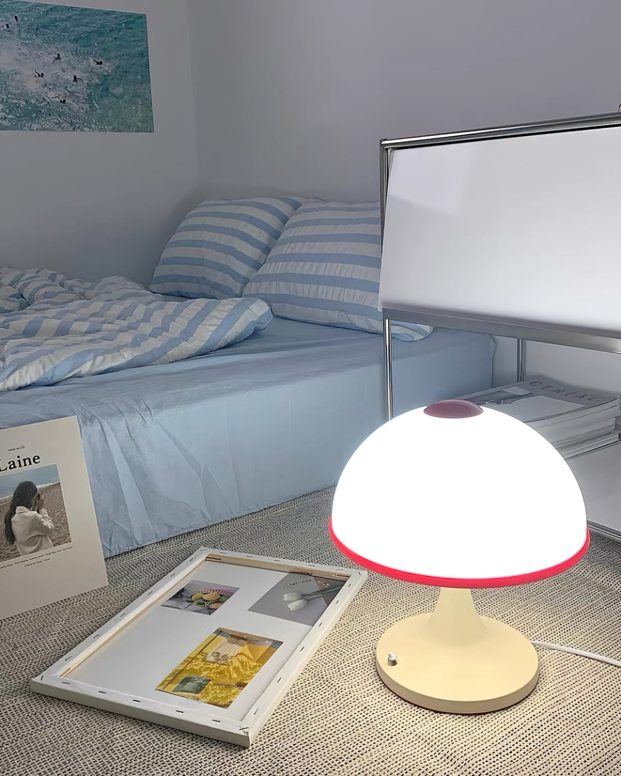 Retro Table Lamp White Dome with Red Trim - Product detail 21